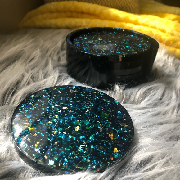 DISCOUNTED Rainbow Holographic Glitter Coaster Set With Matching Holder - Picture 15 of 17